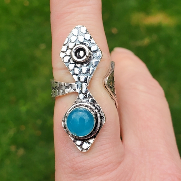 New Unique Chalcedony Open Cuff Silver Ring. - Picture 4 of 16